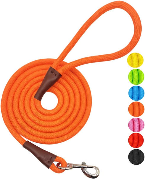 MayPaw 4 FT/6 FT/8 FT/10 FT Dog Leash, Classic Solid Colors, Strong Nylon Rope Reinforced with Leather, Heavy Duty