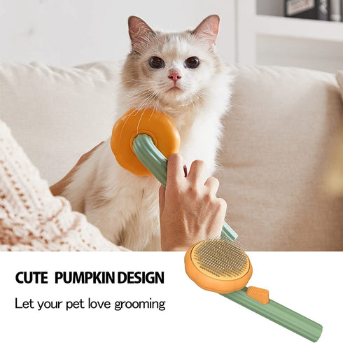 Cat Brush with Release Button, Cute Pumpkin Shape Groom and Clean Dog Comb, Self Cleaning Doodle Brush for Cats and Dogs