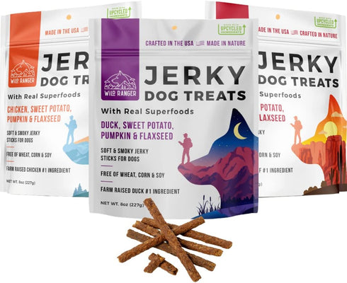 WILD NATURE All Natural Jerky Dog Treats | Duck, Chicken, and Beef