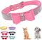 Small Dog Collar with Bowknot, Bling Crystal Rhinestone Adjustable Soft Puppy Cat Pet Collars, Pink Medium