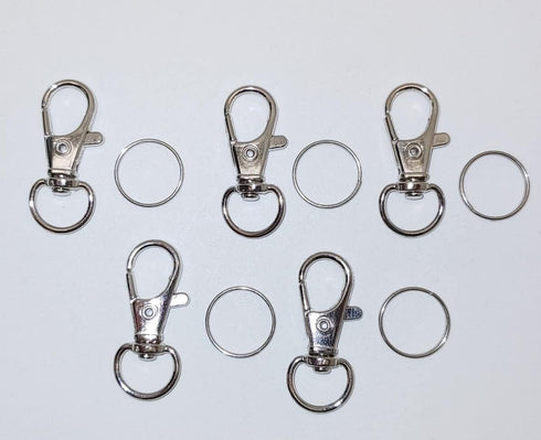 JL Missouri Parts & Misc. 5X 1 1/4" 1/2" Snap Hooks Lanyard Keychain Clips with Split Rings, Spring Loaded Lobster