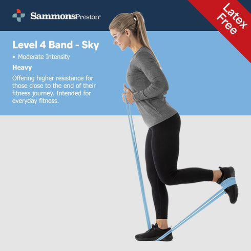 Sammons Preston Non-Latex Exercise Band, 5 Pack, Improve Strength, Dexterity, Flexibility, Set of 5 Resistance Levels