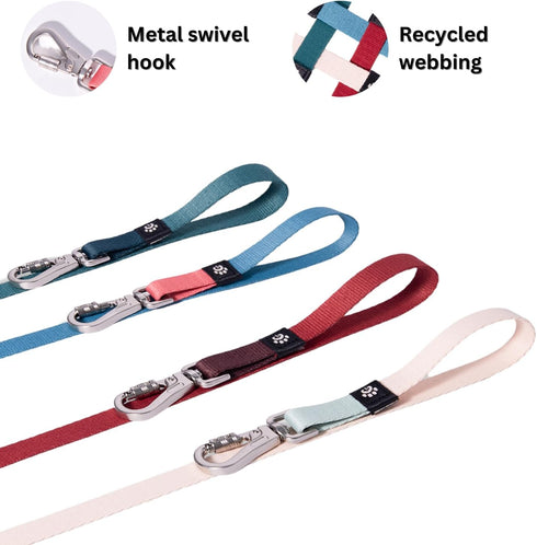 Dog Leash - Eco-Friendly Recycled Polyester Webbing | Soft Hypoallergenic with Durable Metal Swivel Hook (5.2 ft, Dark