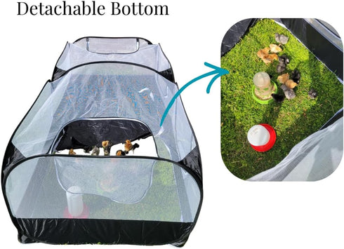 Small Animal Playpen Chicken Brooder with Cord Access Port, Portable Pop Up Pet Playpen with Detachable Base