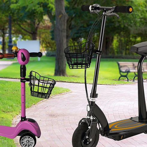 Kids Bike Basket with Fixed Holder - Small Scooter Tricycle Accessories Kit with Bells, Rust-Resistant Front Baskets
