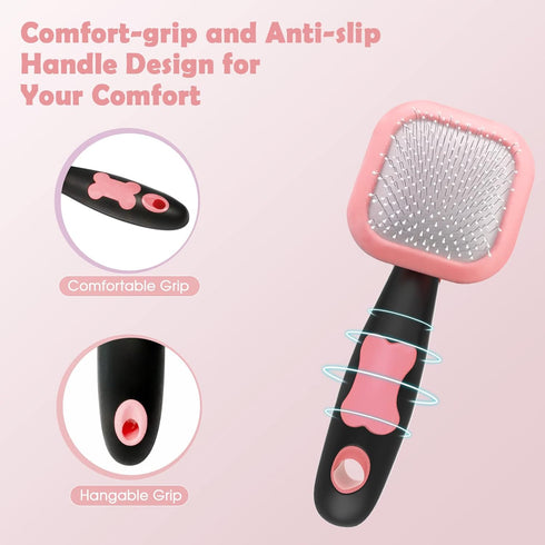 Slicker Brush, PETPAWJOY Dog Brush for Gently Cleaning Shedding Dog Hair for Small Dogs and Cats (Pink)