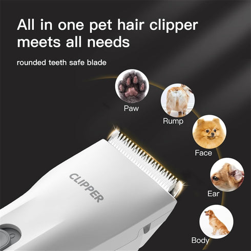 White,TS006 Prowerful Home Professional Dog Grooming Kit Clipper Low Noise USB Rechargeable Gifts for Dog Cat