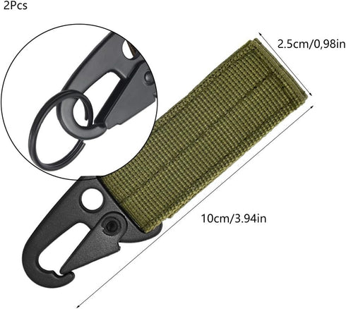 Key Holder for Duty Belt - Tactical Molle Webbing Buckle with Metal Carabiner Clip, Pack of 2