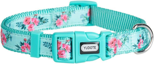 Floral Dog Collars - Adjustable Nylon Collar with Quick Release Buckle for Female & Male Dogs, Green, Medium