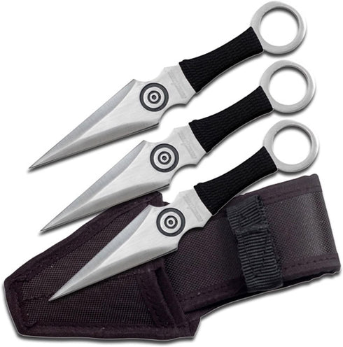PP-028-3BK Throwing Knife Set, Three Knives, Silver Blades, Black Cord-Wrapped Handles, 6-1/2-Inch