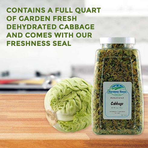 Backpacking, 6 Harmony House Foods Dehydrated Cabbage Flakes - Air Dried Vegetables for Soup and Cooked Dishes, Great