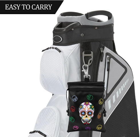 Montela Golf Valuables Pouch, Drawstrings Golf Tee Bag Pouch, Leather Golf Ball Bag for Men Women