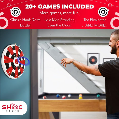 20+ Swooc Games Hook Darts Ring Toss Game Wood Board & Soft Rings Games Included for Kids & Adults Wall Mounted Ring