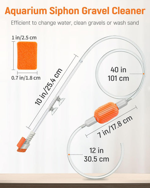Pawfly 10 Gallon Aquarium Vacuum Gravel Cleaner, Manual Water Changer Siphon with Long Hose and Cleaning Brush Pad.