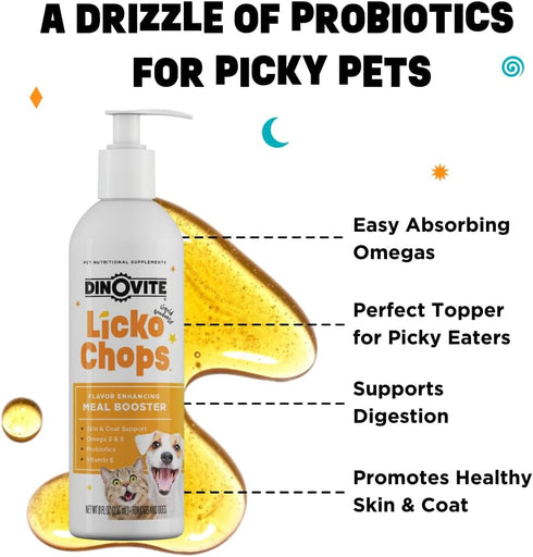 Dinovite Lickochops Supplement for Dog & Cat, Enhanced with Omega-6, 3 Fatty Acids, Probiotics, Vitamin E, 16 oz