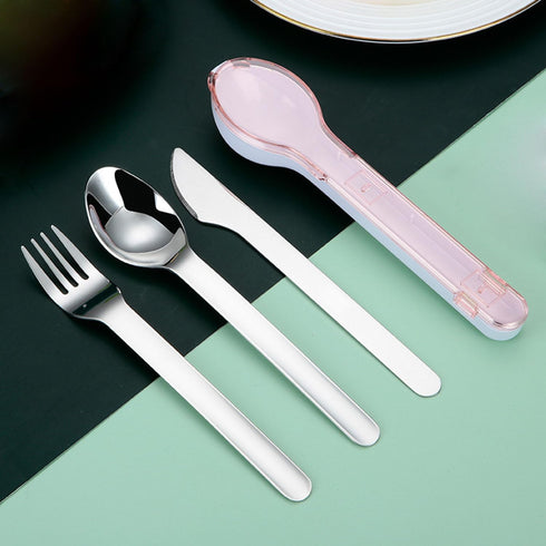 Travel Cutlery Set with Case Portable Silverware Utensils Set,ABS cutlery box, spoon and forkReusable Flatware Set Cutlery Set for Camping Picnic Hiking Office (pink), 1, BXCJ01 by ZHUNIPINGAN