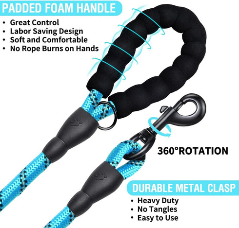 COOYOO Dog Leash 5/6 FT - Comfortable Padded Handle with Highly Reflective Threads for Small Medium and Large Dogs