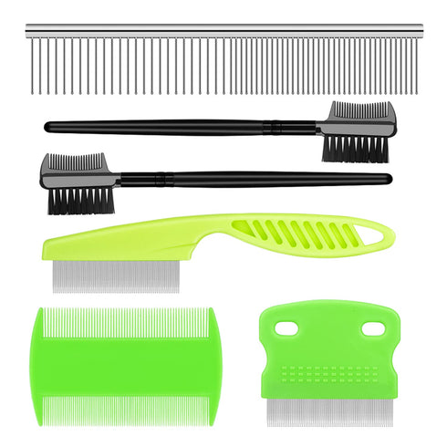 Flea Comb Lice Comb - 2-in-1 Pet Grooming Combs for Dogs and Cats, Tear Stain Remover, Green