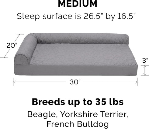 Furhaven Cooling Gel Dog Bed for Medium/Small Dogs, Removable Bolsters & Washable Cover, Up to 35 lbs, Titanium