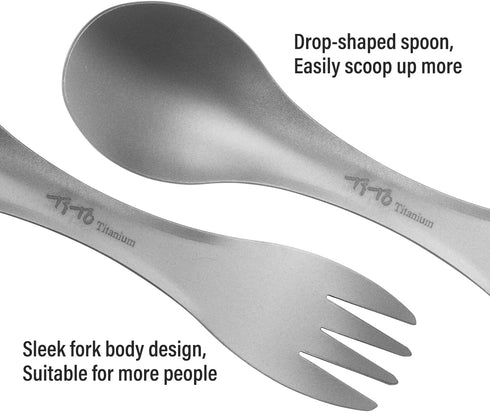 TiTo Titanium Spork 2-in-1 Spoon, Fork, Knife - Lightweight Camping Utensil for Outdoor Traveling, Hiking (Round, 2