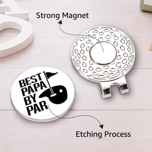 Hafhue Best Papa by Par Golf Ball Marker with Magnetic Hat Clip, Funny Golf Gifts for Dad