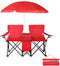 Volowoo Portable Double Folding Picnic Chairs,Double Folding Beach Chairs,Beach Camping Chair W/Umbrella Mini