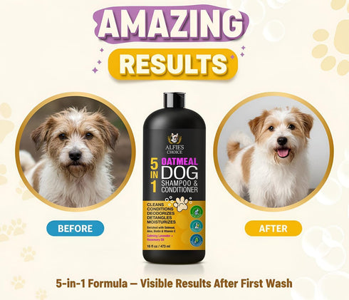 16 oz 5-in-1 ALFIE'S CHOICE Oatmeal Dog Shampoo and Conditioner for Itchy Skin Relief | fl | Puppy Shampoo