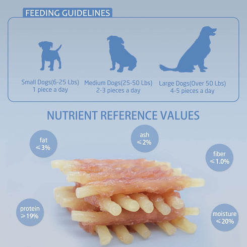 (16 pcs,10.6 oz) ASMPET Dog Treats Chews, Chicken Wrapped Cod Sticks, Rawhide Free & Grain Free Dog Snacks for Training