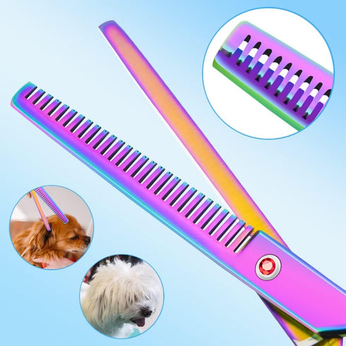 Set LILYS PET Safe Round-Tip Professional PET DOG Grooming Coated Titanium scissors suit Cutting&Curved&Thinning shears