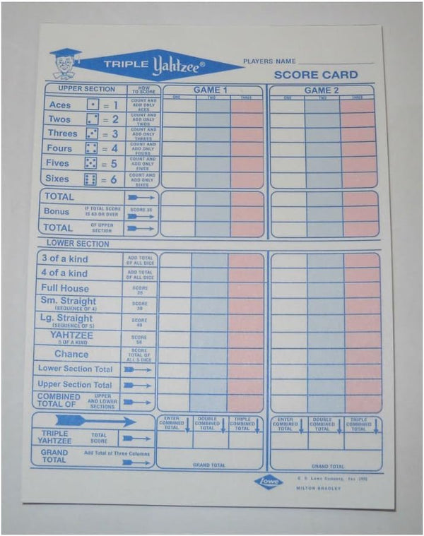 General Foam Plastics 50 Triple Yahtzee Score Sheets Cards