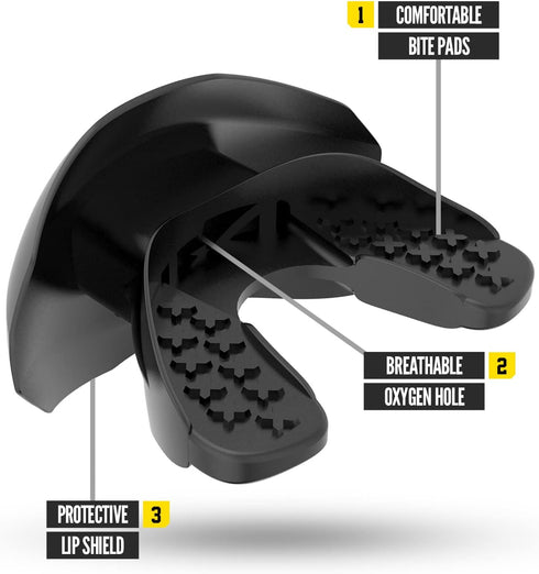 Nxtrnd One Football Mouth Guard with Strap - Fits Adult & Youth (Black)