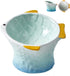 Raised Tilted Ceramic Cat Food Bowl - Cute Fish Shape Elevated Slanted Dish for Kitty Feeding, Ergonomic Anti Vomiting