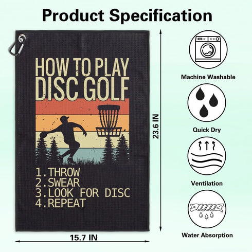 How to Play Disc Golf Printed Microfiber Towel with Clip - Great Gifts for Disc Golf Lovers
