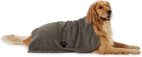 Bone Dry Pet Grooming Towel Collection, X-Large, 41x23.5", Absorbent Microfiber, Embroidered Gray