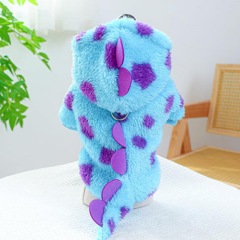 Dinosaur Dog Clothes for Small Dogs: Fleece Winter Puppy Hoodies with Leash Ring, Funny Costume for Christmas Halloween