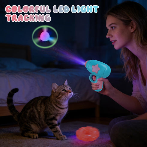 Generic Bamboo Dragonfly Catapult Launcher, Cat Toy Spinning Flying Saucer Launcher, Interactive Cat Toy with Glowing