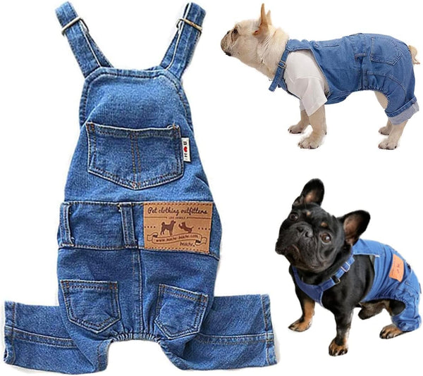 Dog Shirts Clothes Denim Overalls, Blue, Medium, Pet Jeans Onesies Apparel for Small Medium Dogs