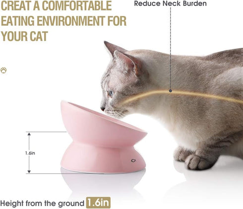 Sweejar Slanted Ceramic Cat Bowls, Elevated Porcelain Pet Feeder for Food or Water, Backflow Prevention (Pink)