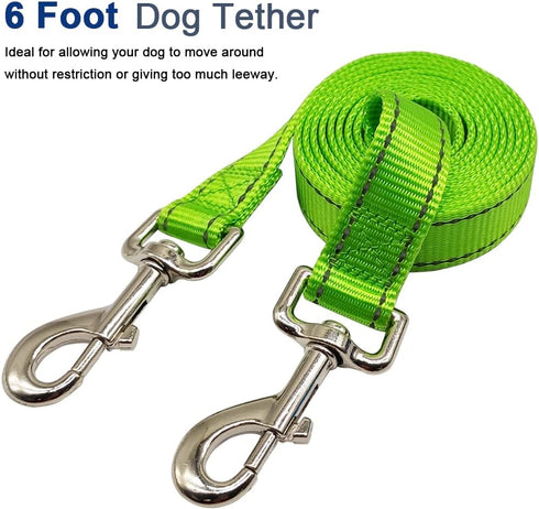 Tie Out Dog Leash, 6FT Nylon 1" Wide Reflective Thick Lead for Medium Large Dogs Indoor Outdoor Camping Green