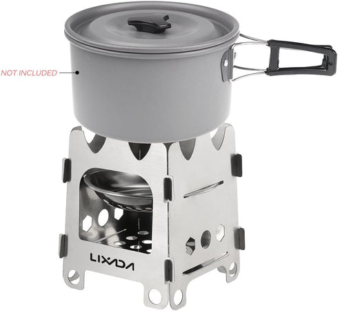 Lixada Lightweight Camping Wood Stove, Folding Stainless Steel Wood Burning Stove for Outdoor Camping, Hiking, BBQ