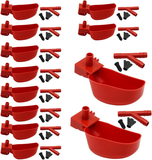 12Pcs Quail Water Cups - Pigeon Automatic Bird Waterer for Cage, Hang Drinker Breeding Poultry Drinking Bowls, Red