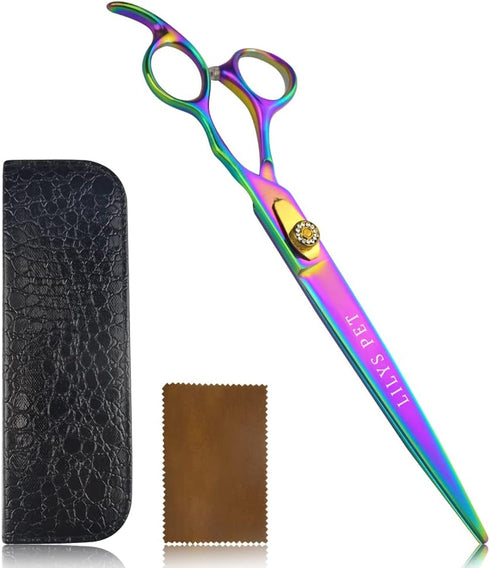 LILYS PET HIGH-END SERIES 8-Inch Japan 440C Rainbow Color Pet Grooming Straight Cutting Scissors for Dogs and Cats
