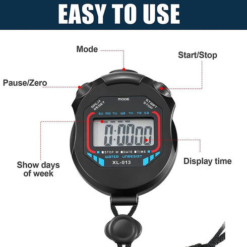 Waterproof Stopwatch Digital Handheld Multi-Function Sports Timer, Professional Electronic Chronograph Stop Watch (10)
