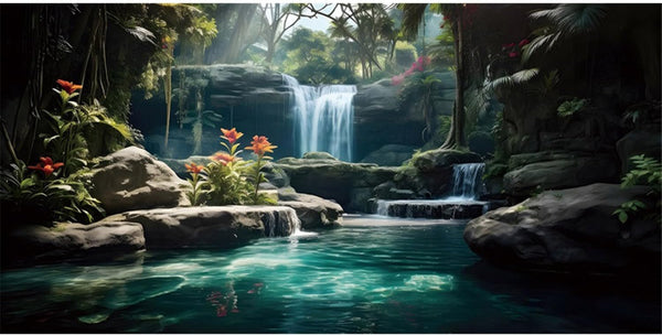 AWERT 48x20 inches Tropical Waterfall Aquarium Background, Natural Plants Fish Tank Decor, Reptile Habitat