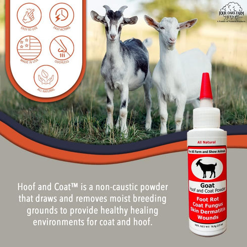 (2.5 oz) Four Oaks Farm Ventures, Goat Hoof & Coat Powder - Wound Care, Heals/Prevents Foot Rot, Skin Problems - All
