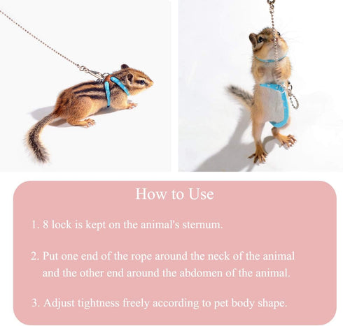 Adjustable Leash Harness with Bell for Rat, Mouse, Squirrel, Guinea Pig Walking Training (Pink)