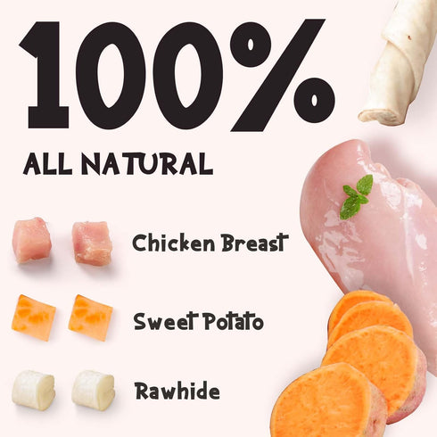 Dogs6pcs ASMPET Dog Treats Bones, Chicken Wrapped Rawhide Sweet Potato Sticks for Small Medium Large