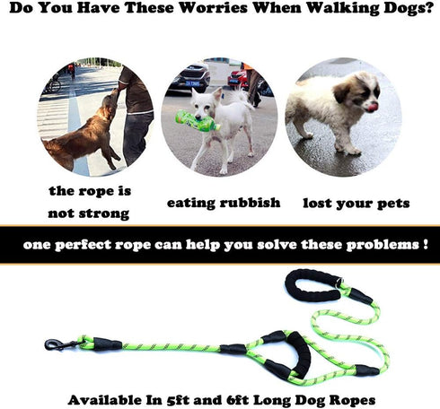 Love Dream Dog Leash, 5ft Long, 2 Comfortable Padded Handles, Reflective Threads, Double Handles for Control Safety