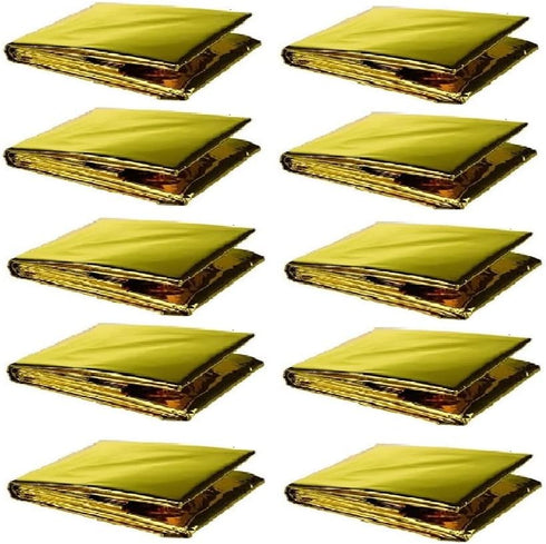 GALAXYLENSE Emergency Mylar Thermal Blanket for Survival Kits, Hiking, Camping, Bug Out, 10 Packs Gold
