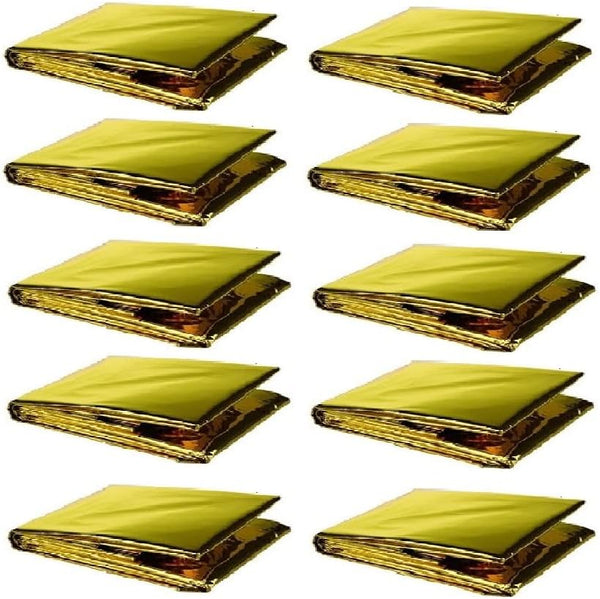 GALAXYLENSE Emergency Mylar Thermal Blanket for Survival Kits, Hiking, Camping, Bug Out, 10 Packs Gold